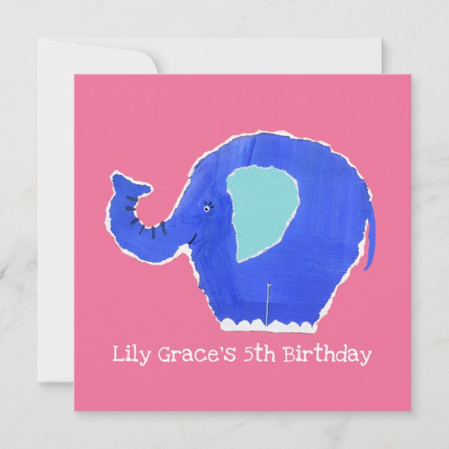 Personalized Elephant Birthday Invitation (Front)