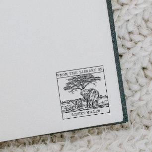 Personalized Elephant Bookplate Rubber Stamp