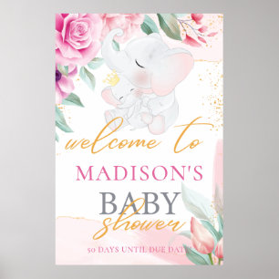 Personalized Elephant Elegant girl baby shower Poster