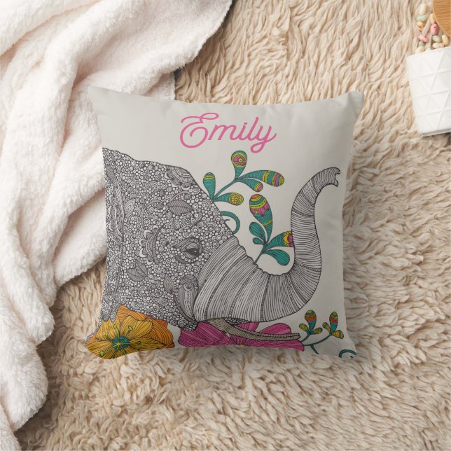 Personalized Elephant Name Throw Pillow (Blanket)