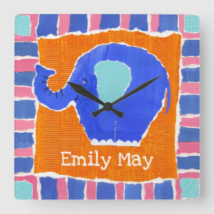 Personalized Elephant Square Wall Clock