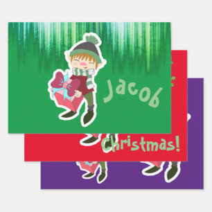 Personalized Elf Christmas Wrapping Paper Sheet