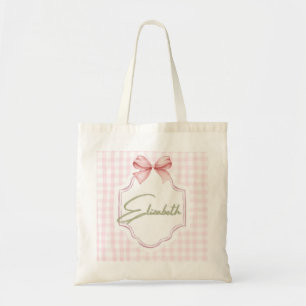Personalized Elizabeth Baby Girl Nursery Gingham  Tote Bag