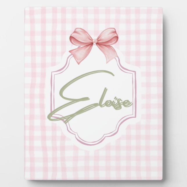 Personalized Eloise Baby Girl Nursery Bow&Gingham Plaque (Front)