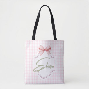 Personalized Eloise Baby Girl Nursery Bow&Gingham Tote Bag