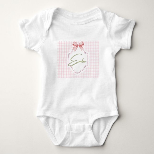 Personalized Ember Baby Girl Nursery Bow&Gingham  Baby Bodysuit (Front)