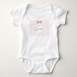 Personalized Ember Baby Girl Nursery Bow&Gingham  Bodysuit