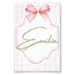 Personalized Emilia Baby Girl Nursery Bow&Gingham Photo Print