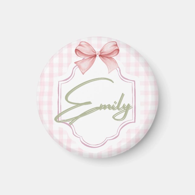 Personalized Emily Baby Girl Nursery Bow&Gingham  Magnet (Front)
