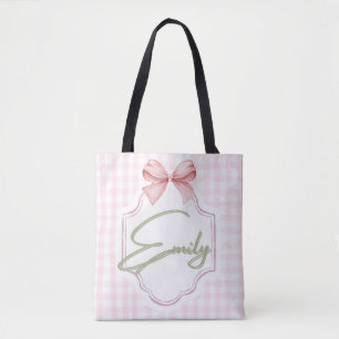 Personalized Emily Baby Girl Nursery Bow&Gingham  Tote Bag