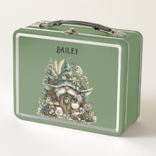 Personalized Enchanted Forest Gnome Green Metal Lunch Box