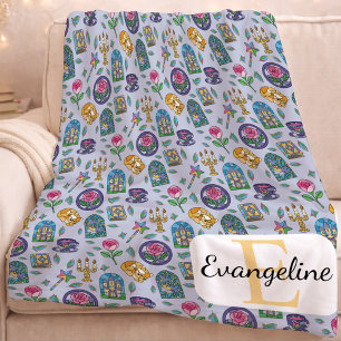Personalized Enchanted Rose Stained Glass Cat Fleece Blanket