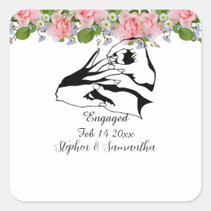Personalized engaged couple floral engagement square sticker