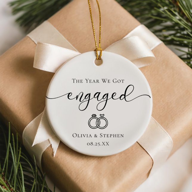 Personalized Engaged Line Art Custom Names Date Ceramic Tree Decoration (Creator Uploaded)