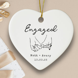 Personalized Engaged Line Art Custom Names Date Ceramic Tree Decoration