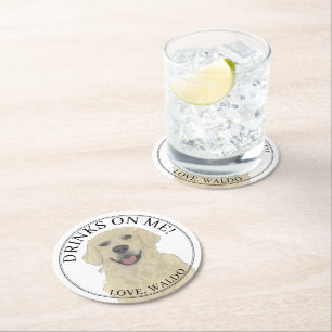 Personalized English Golden Retriever Wedding Round Paper Coaster
