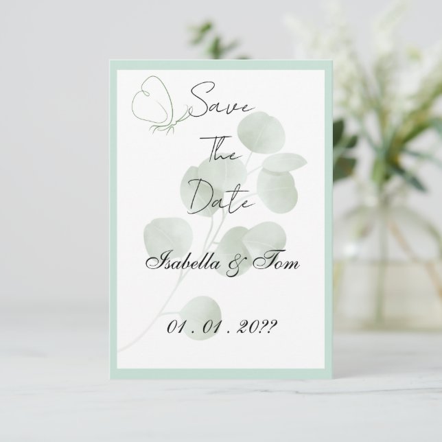 Personalized Eucalyptus | Boho  Botanical Wedding Save The Date (Standing Front)