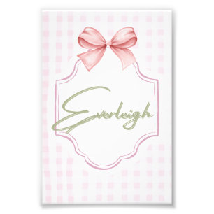 Personalized Everleigh Baby Girl Nursery Gingham Photo Print