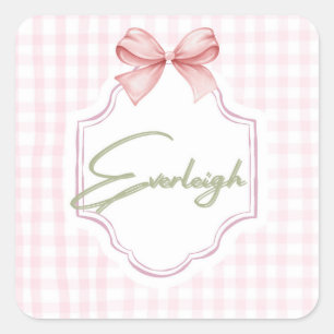 Personalized Everleigh Baby Girl Nursery Gingham Square Sticker
