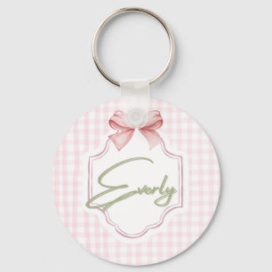 Personalized Everly Baby Girl Nursery Bow&Gingham Key Ring