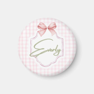 Personalized Everly Baby Girl Nursery Bow&Gingham Magnet