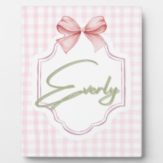 Personalized Everly Baby Girl Nursery Bow&Gingham Plaque