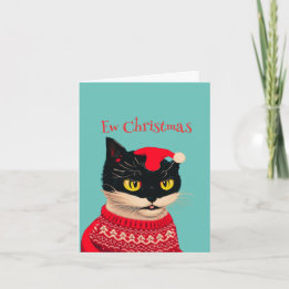 Personalized Ew Christmas Black Cat Anti Christmas Holiday Card
