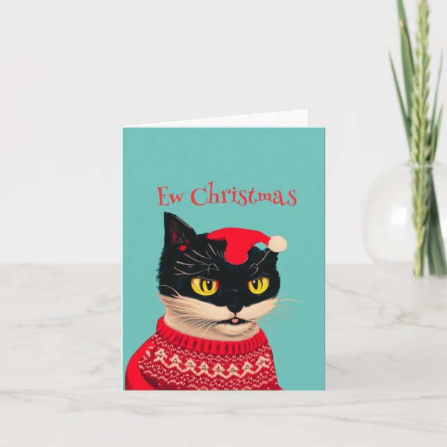 Personalized Ew Christmas Black Cat Anti Christmas Holiday Card (Front)