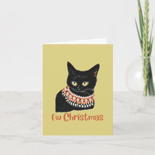 Personalized Ew Christmas Funny Black Cat anti Holiday Card (Front)