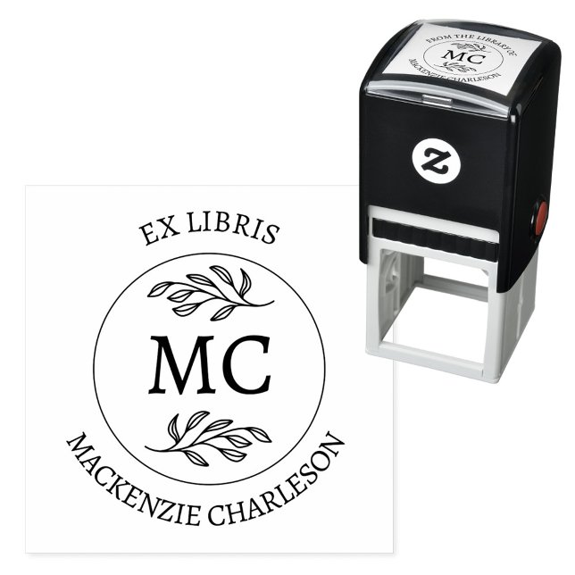 Personalized Ex Libris Library of Monogram Book Self-inking Stamp (Botanical Leaf classical monogram initial personalized Ex Libris from the library of self ink stamp)