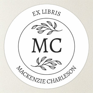 Personalized Ex Libris Monogram Bookplate Classic Round Sticker