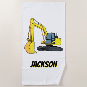 Personalized Excavator Construction Vehicle Beach Towel