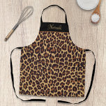 Personalized Exotic Faux Leopard Fur Print Apron<br><div class="desc">Exotic,  trendy and always stylish and glam faux leopard print in shades of tan,  gold and black. Optional bordered band with editable text field for personalization.</div>