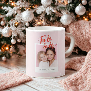 Personalized Fa La La La Pink Christmas Photo Coffee Mug
