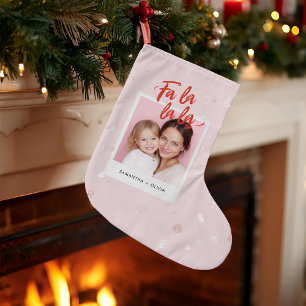 Personalized Fa La La La Pink Christmas Photo Large Christmas Stocking