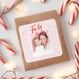 Personalized Fa La La La Pink Christmas Photo Square Sticker