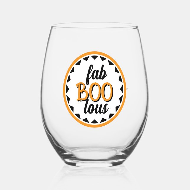 Personalized Fab Boo Lous Halloween Party Design Stemless Wine Glass (Front)