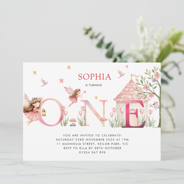 Personalized Fairy 1st Birthday Invitation (Standing Front)