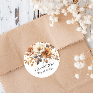 Personalized Fall Brown Floral Elegant Thank You Classic Round Sticker