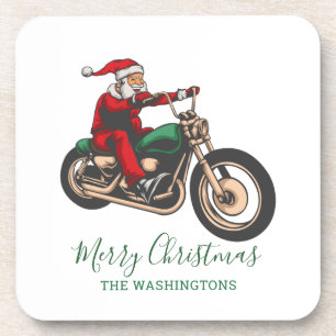 Personalized Family Biker Santa Christmas Coaster