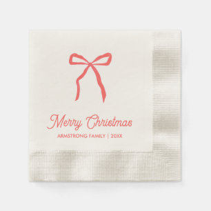 Personalized Family Christmas Party Red Bow Napkin