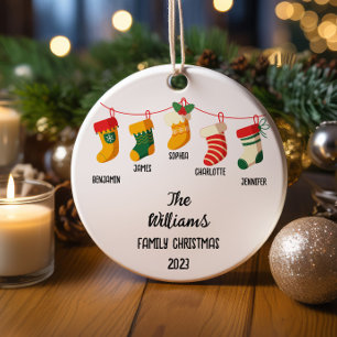 Personalized Family Christmas With 5 custom names Ceramic Tree Decoration