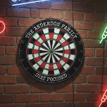 Personalized Family Dartboard Stay Focused Wall<br><div class="desc">This personalized family dartboard wall art features a bold and sporty design with the inspiring message “Stay Focused.” Customize it with your family name to create a unique decoration for game rooms, man caves, or home entertainment spaces. Perfect as a housewarming gift, family gift, or motivational décor for dart lovers...</div>