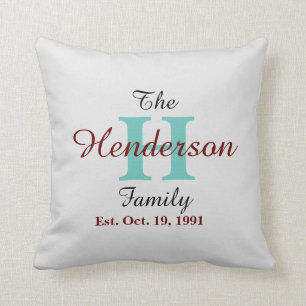 Personalized Family Established Name Initial Grey Cushion