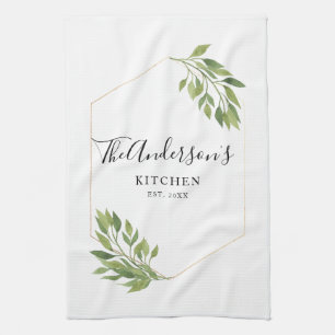 Personalized family Kitchen greenery Tea Towel
