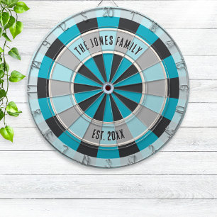 Personalized Family Name and Year Modern Blue Dartboard