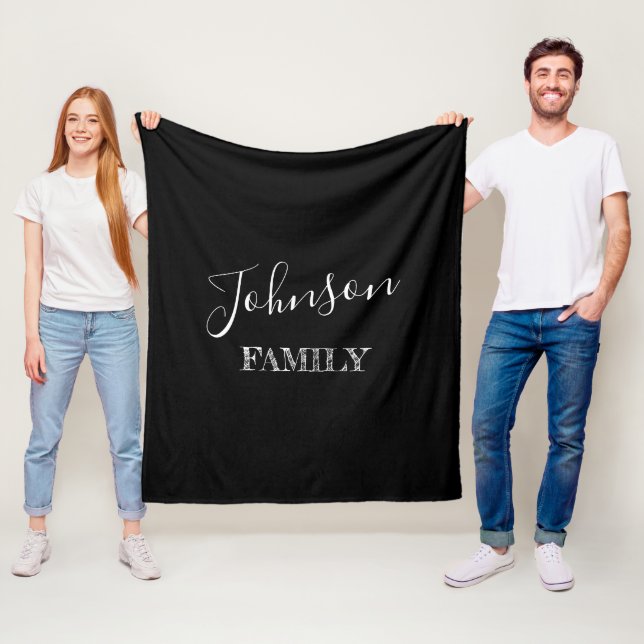 Personalized Family Name Black Fleece Blanket (In Situ)