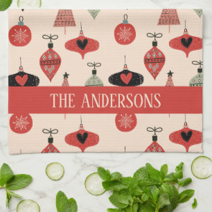 Personalized Family Name Christmas Pattern Tea Towel