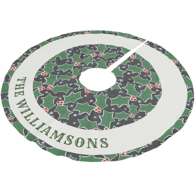 personalized family name christmas tree skirt (Angled)