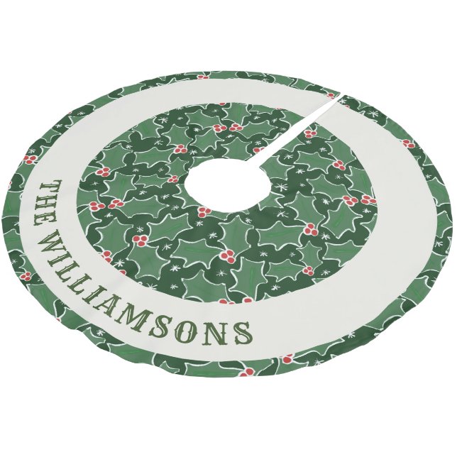 personalized family name christmas tree skirt (Angled)